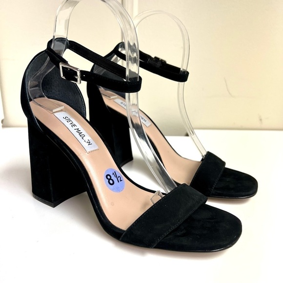 STEVE MADDEN Dillion essential Block-Heel Sandals black leather suede women 8.5 - Picture 4 of 11